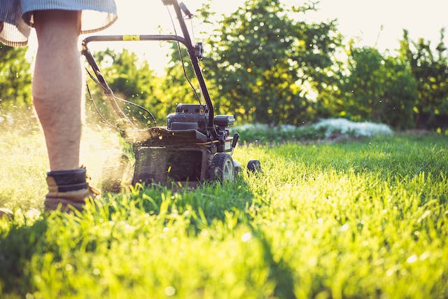 mowing lawn